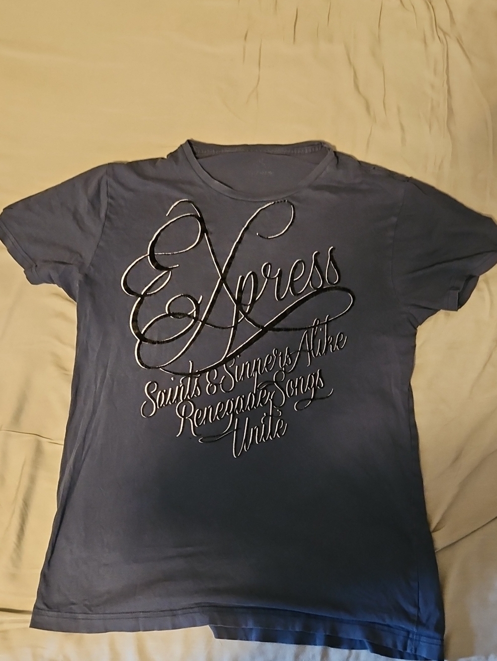 Express Navy Blue Script Logo Short Sleeve Tee